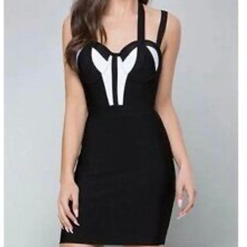 Bebe Colorblock Bandage Corset Mini Dress Bodycon Rayon Black White Coquette